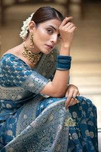 Gold Zari Brocade Floral Jaal Banarasi Soft Silk Saree in Seven Pastel and Jewel Shades  in Surat