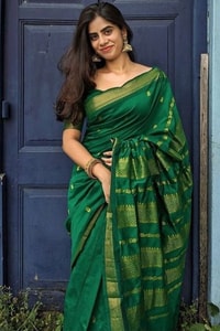 Gold Zari Butti Banarasi Soft Silk Saree with Striped Zari Pallu in Five Deep Shades  in Surat