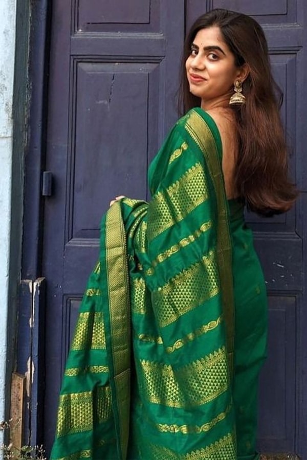 Gold Zari Butti Banarasi Soft Silk Saree with Striped Zari Pallu in Five Deep Shades  in Surat