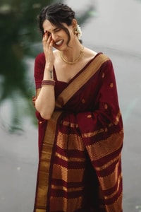 Gold Zari Butti Banarasi Soft Silk Saree with Striped Zari Pallu in Five Deep Shades  in Surat