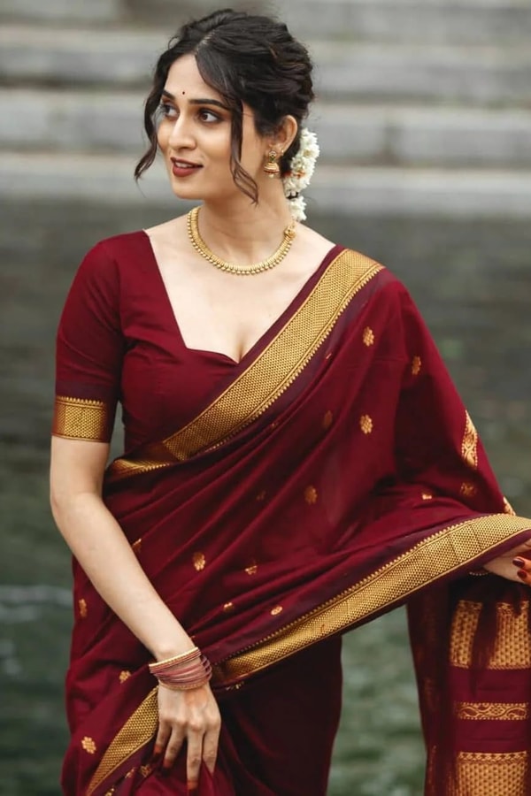 Gold Zari Butti Banarasi Soft Silk Saree with Striped Zari Pallu in Five Deep Shades  in Surat