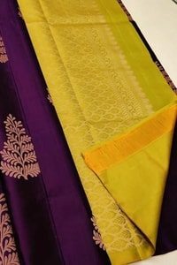Gold Zari Leaf Butta Banarasi Soft Silk Saree with Contrast Pallu in Four Colour Pairs  in Surat