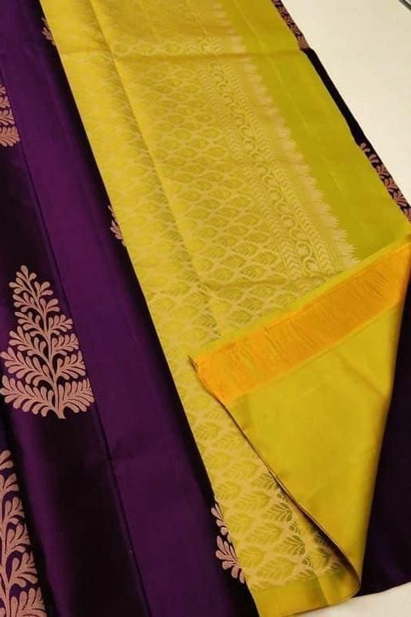 Gold Zari Leaf Butta Banarasi Soft Silk Saree with Contrast Pallu in Four Colour Pairs  in Surat