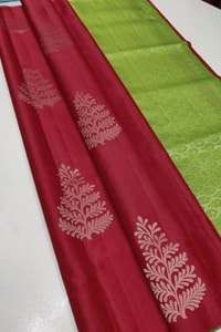 Gold Zari Leaf Butta Banarasi Soft Silk Saree with Contrast Pallu in Four Colour Pairs  in Surat