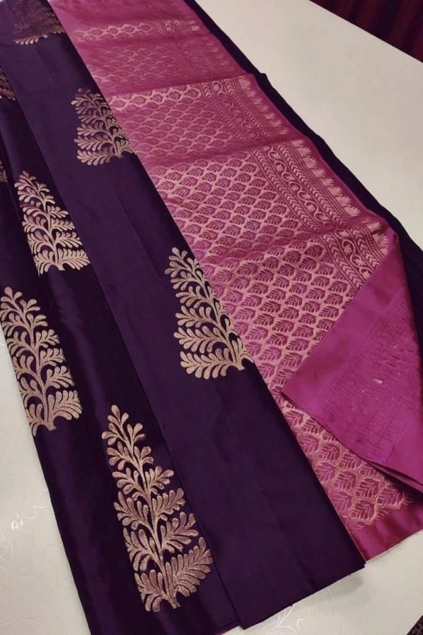 Gold Zari Leaf Butta Banarasi Soft Silk Saree with Contrast Pallu in Four Colour Pairs  in Surat