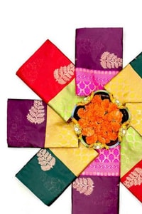Gold Zari Leaf Butta Banarasi Soft Silk Saree with Contrast Pallu in Four Colour Pairs  in Surat