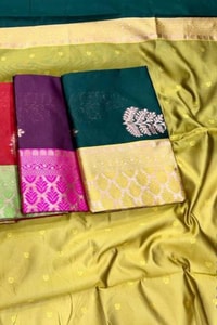 Gold Zari Leaf Butta Banarasi Soft Silk Saree with Contrast Pallu in Four Colour Pairs  in Surat