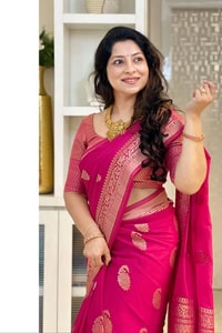 Gold Zari Leaf Butti Banarasi Soft Silk Saree with Rich Zari Pallu in Blue, Pink, Red and Wine  in Surat