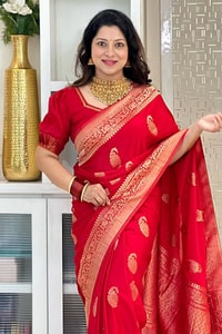 Gold Zari Leaf Butti Banarasi Soft Silk Saree with Rich Zari Pallu in Blue, Pink, Red and Wine  in Surat