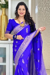 Gold Zari Leaf Butti Banarasi Soft Silk Saree with Rich Zari Pallu in Blue, Pink, Red and Wine  in Surat