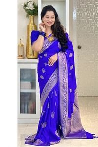 Gold Zari Leaf Butti Banarasi Soft Silk Saree with Rich Zari Pallu in Blue, Pink, Red and Wine  in Surat
