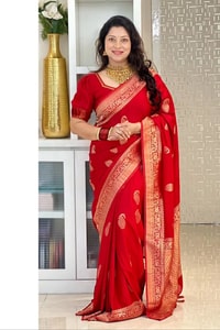 Gold Zari Leaf Butti Banarasi Soft Silk Saree with Rich Zari Pallu in Blue, Pink, Red and Wine  in Surat
