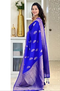 Gold Zari Leaf Butti Banarasi Soft Silk Saree with Rich Zari Pallu in Blue, Pink, Red and Wine  in Surat