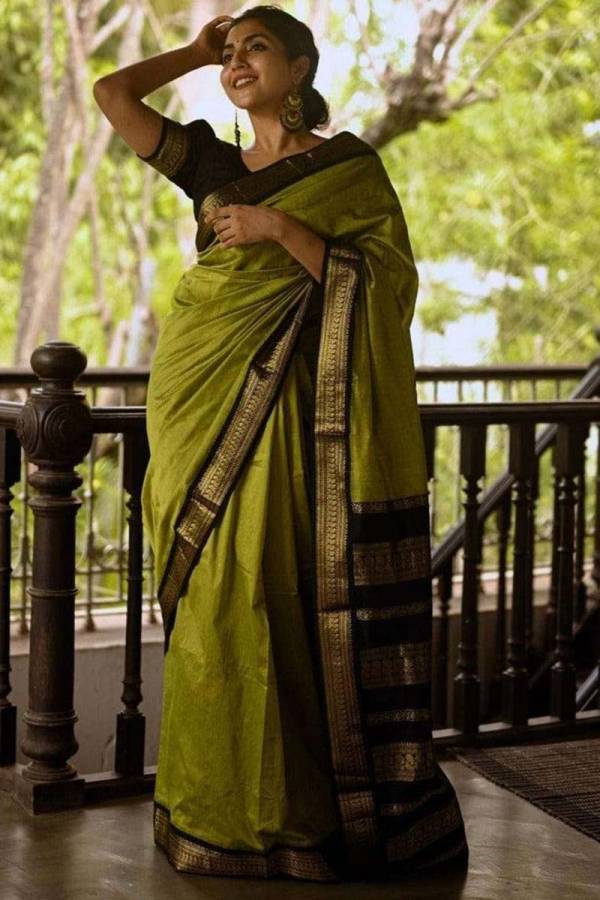 Golden Elegance Intricate Design Saree with Fancy Border  in Surat