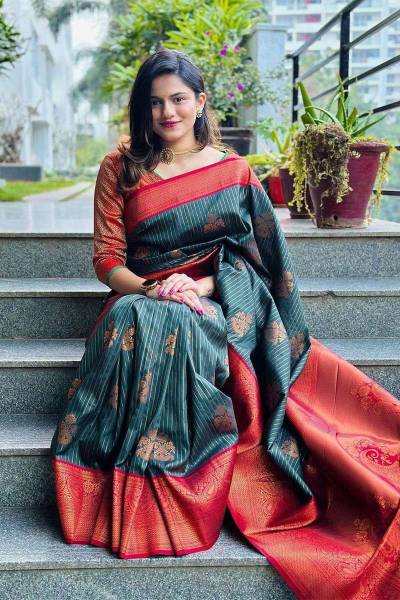 Golden Petals Luxurious Silk Saree with Intricate Floral Borders Design Saree in Surat