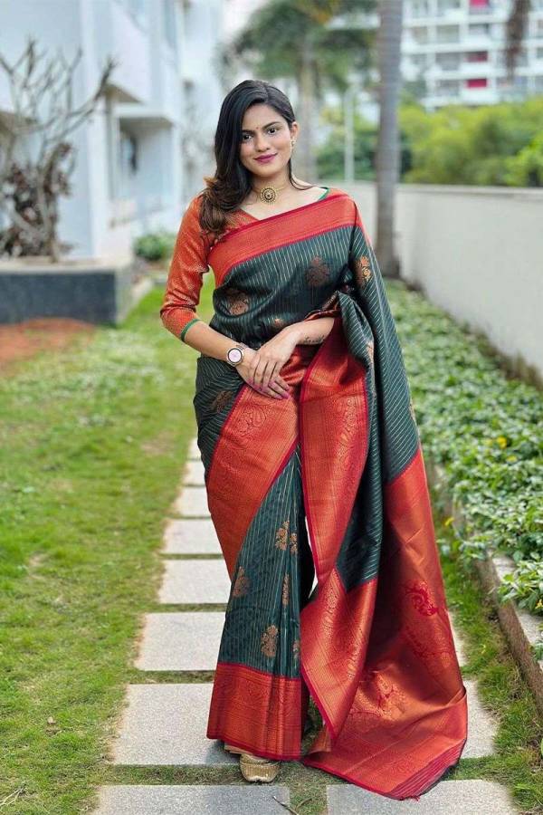 Golden Petals Luxurious Silk Saree with Intricate Floral Borders Design Saree  in Surat