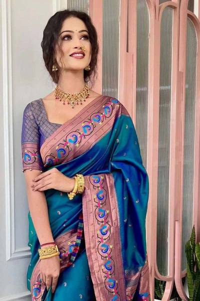 Golden Threads Pethani Silk Saree with Intricate Zari and Meenakari in Surat