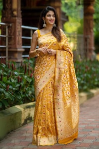 Golden Yellow Banarasi Soft Silk Saree with Meenakari Floral Jaal and Zari Pallu  in Surat