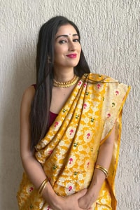 Golden Yellow Banarasi Soft Silk Saree with Meenakari Floral Jaal and Zari Pallu  in Surat