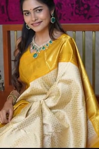 Golden Yellow and Ivory Half and Half Banarasi Soft Silk Saree with Heavy Brocade Zari  in Surat video 1