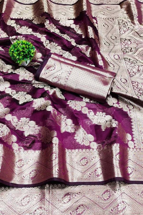 Golden Zari Lehriya Organza Silk Saree with Designer Blouse  in Surat