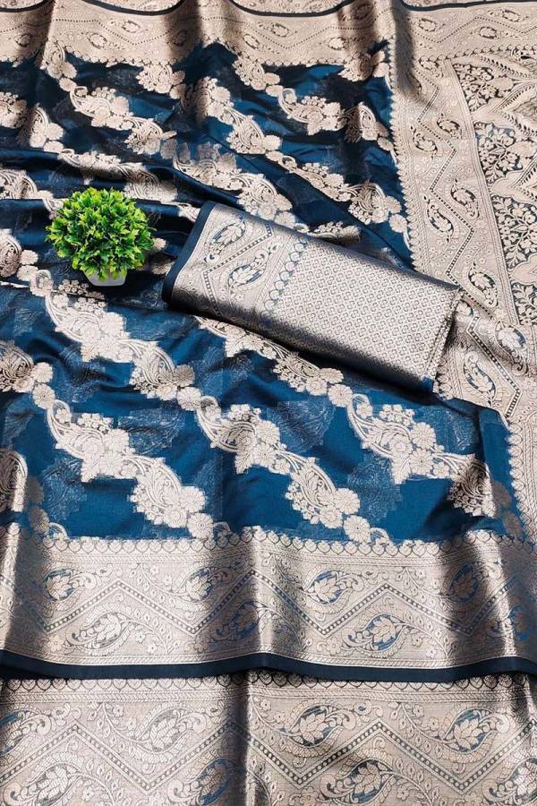 Golden Zari Lehriya Organza Silk Saree with Designer Blouse  in Surat