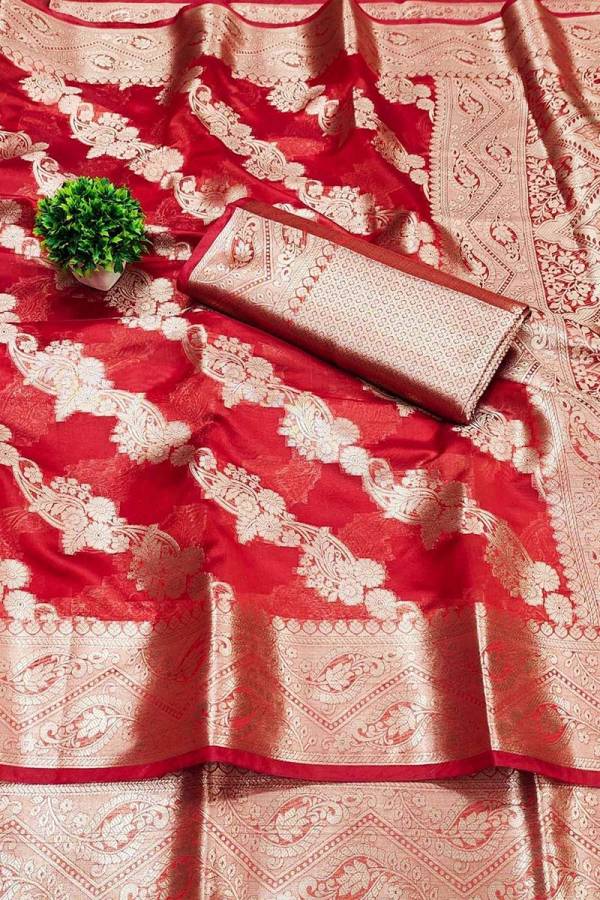Golden Zari Lehriya Organza Silk Saree with Designer Blouse  in Surat
