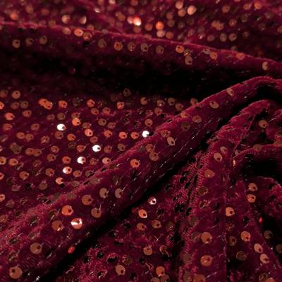 Grand Couture Wine Velvet Sequin Fabric 8.15 Meter in Surat