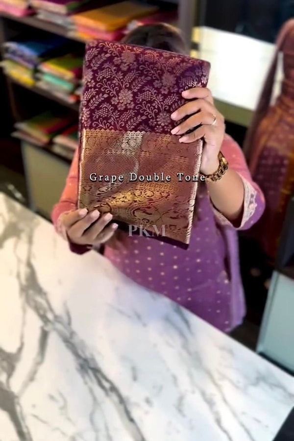 Grape Purple Banarasi Soft Silk Saree with Copper Zari Brocade and Rich Copper Pallu  in Surat