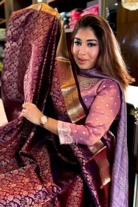 Grape Purple Banarasi Soft Silk Saree with Copper Zari Brocade and Rich Copper Pallu  in Surat