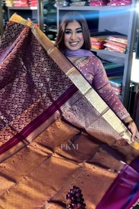 Grape Purple Banarasi Soft Silk Saree with Copper Zari Brocade and Rich Copper Pallu  in Surat
