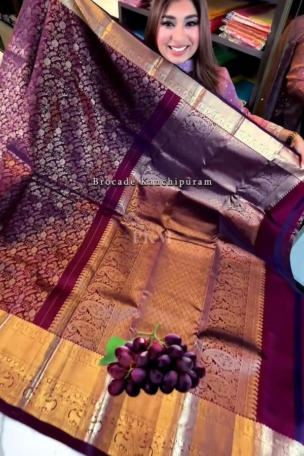 Grape Purple Banarasi Soft Silk Saree with Copper Zari Brocade and Rich Copper Pallu  in Surat