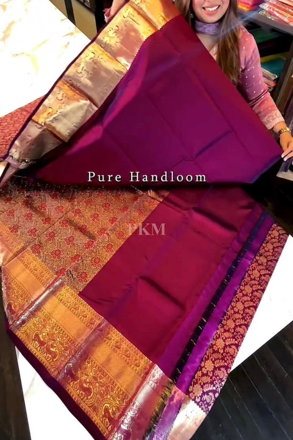 Grape Purple Banarasi Soft Silk Saree with Copper Zari Brocade and Rich Copper Pallu  in Surat