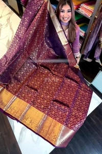 Grape Purple Banarasi Soft Silk Saree with Copper Zari Brocade and Rich Copper Pallu  in Surat