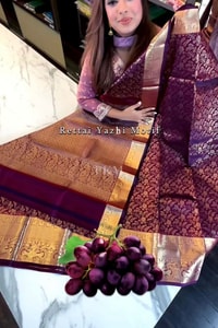 Grape Purple Banarasi Soft Silk Saree with Copper Zari Brocade and Rich Copper Pallu  in Surat
