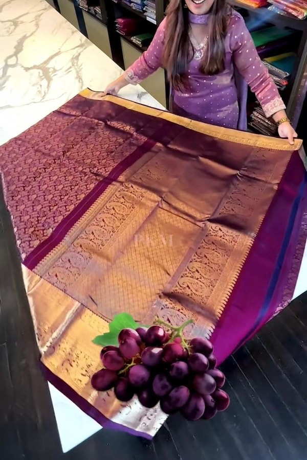 Grape Purple Banarasi Soft Silk Saree with Copper Zari Brocade and Rich Copper Pallu  in Surat