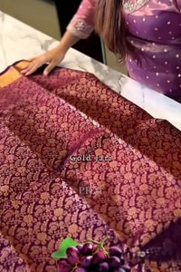 Grape Purple Banarasi Soft Silk Saree with Copper Zari Brocade and Rich Copper Pallu  in Surat