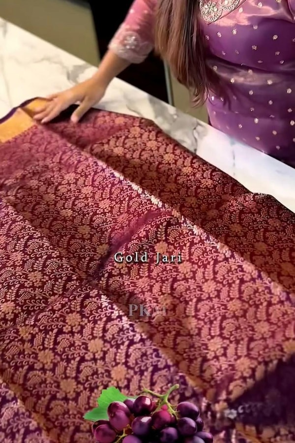 Grape Purple Banarasi Soft Silk Saree with Copper Zari Brocade and Rich Copper Pallu  in Surat
