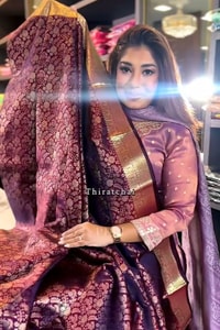 Grape Purple Banarasi Soft Silk Saree with Copper Zari Brocade and Rich Copper Pallu  in Surat video 1