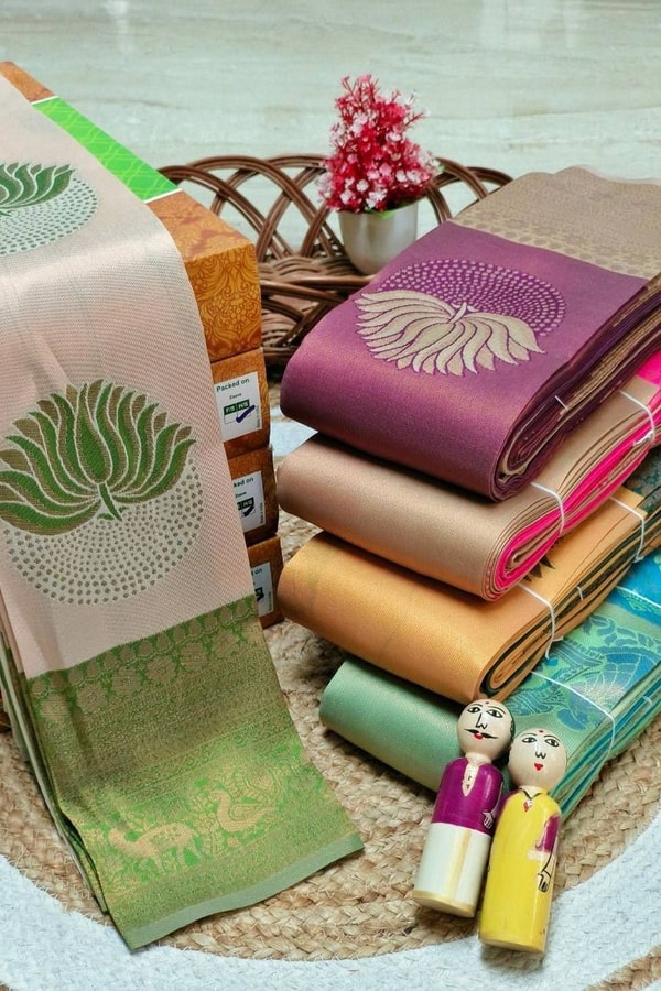 Half and Half Banarasi Soft Silk Saree with Lotus Zari Buttas and Brocade Lower Body  in Surat