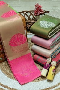 Half and Half Banarasi Soft Silk Saree with Lotus Zari Buttas and Brocade Lower Body  in Surat