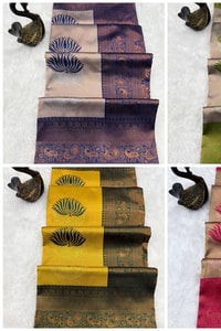 Half and Half Banarasi Soft Silk Saree with Lotus Zari Buttas and Brocade Lower Body  in Surat