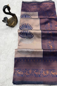 Half and Half Banarasi Soft Silk Saree with Lotus Zari Buttas and Brocade Lower Body  in Surat