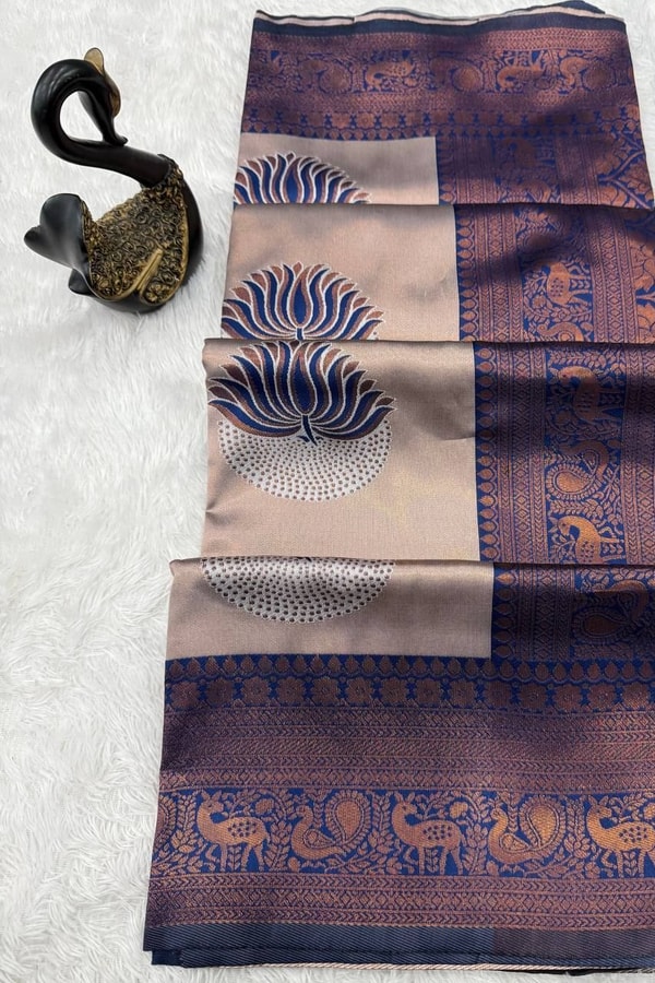 Half and Half Banarasi Soft Silk Saree with Lotus Zari Buttas and Brocade Lower Body  in Surat