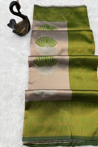 Half and Half Banarasi Soft Silk Saree with Lotus Zari Buttas and Brocade Lower Body  in Surat