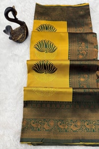 Half and Half Banarasi Soft Silk Saree with Lotus Zari Buttas and Brocade Lower Body  in Surat