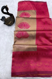 Half and Half Banarasi Soft Silk Saree with Lotus Zari Buttas and Brocade Lower Body  in Surat