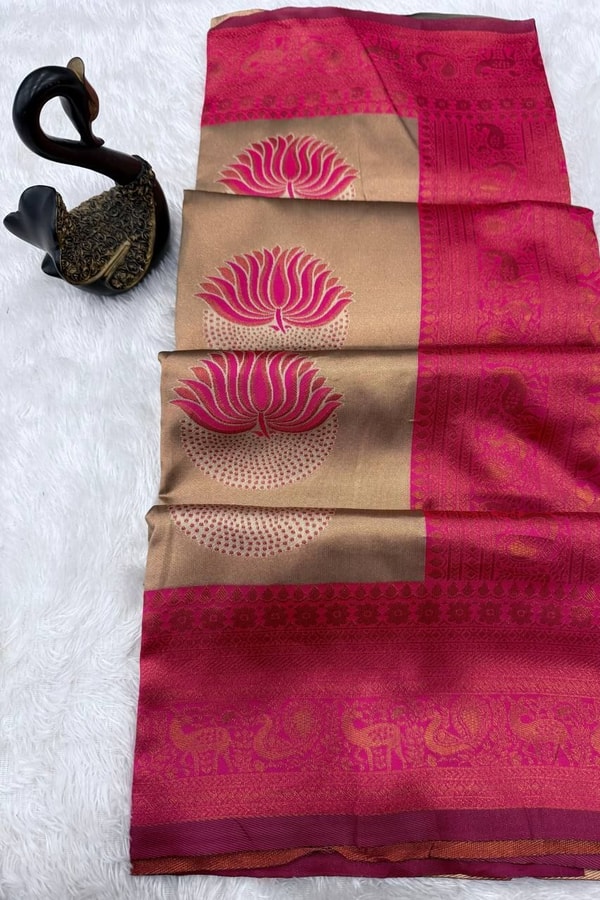Half and Half Banarasi Soft Silk Saree with Lotus Zari Buttas and Brocade Lower Body  in Surat