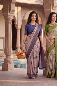 Half and Half Banarasi Soft Silk Saree with Lotus Zari Buttas and Brocade Lower Body  in Surat