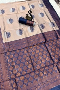 Half and Half Banarasi Soft Silk Saree with Lotus Zari Buttas and Brocade Lower Body  in Surat